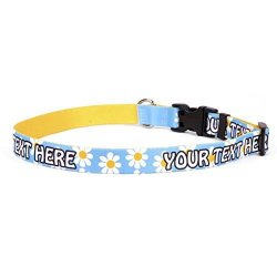 Blue Daisy Personalized Dog Collar - Small 3 4" Wide 10-14" Long