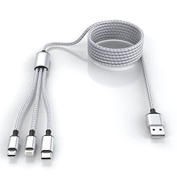 Multi Charging Cable, 4ft 2Pack Multi Phone Charger Cable Braided Universal  3 in 1 Charging Cord Extra Long Multiple USB Cable with USB C, Micro USB