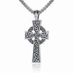 Evbea Mens Necklace Viking Celtic Irish Knot Serenity Prayer Pendant Crucifix Men Jewelry With Black Genuine Leather Cord Chain Curb Link