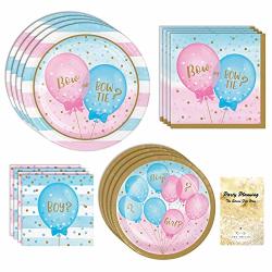Gender Reveal Party Supplies Bow Or Bow Tie Boy? Girl? 16 Guests 65 Pieces Disposable Paper Dinnerware Plate And Napkin Set