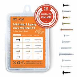 Mytow Self Drilling & Self Tapping Screw Assortment Kit Set 250PCS - Wafer Bugle Mod Truss Flat & Pan Head Screws Available For Multi-use