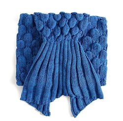 Laghcat Mermaid Tail Blanket With Scale Knit Crochet Mermaid Blanket For Adult Sleeping Blanket 71"X35.5" Blue