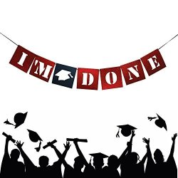 I'm Done" Graduation Party Congrats Banner 2018 High School Graduation Cap Banners Wall Decorations College Grad Banner Accessory Party Decor Supplies Red