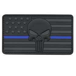 All Black Blue Line Punisher American Flag Morale Pvc Rubber Fastener Patch