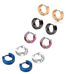 10PCS Titanium Stainless Steel Earrings 5 Pairs Men Women Polished Ear Hoop Circle Stud Earring Non Allergenic No Rust Not Fear Water & Sweat Body Piercing Jewelry