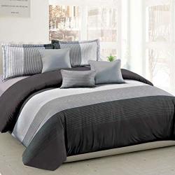 Shatex 5 Pieces Bedding Comforter Setstwin Set 100% Microfiber Polyester Stitching Gray Stripe Pattern Bed In A Bag