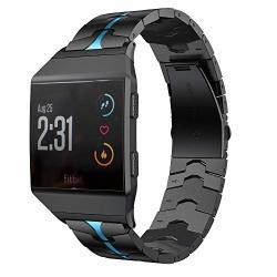 Rabuzi Band Compatible For Fitbit Ionic Band Enamel Process Stainless Steel Metal Accessory Metal Watch Strap Compatible Fitbit Ionic Smartwatch Black+blue Enamel Process