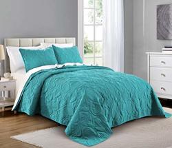 Pure Bedding Quilt Set Twin Size Aqua - Oversized Bedspread - Soft Microfiber Lightweight Coverlet For All Season - 2 Piece Includes 1 Quilt