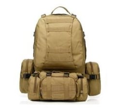 Tactical Backpack With 3 Molle Bags 55L - Khaki