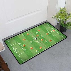 Tablecovers&home Commercial Door Mat Soccer Indoor Out-imdoor Rugs For Kitchen Soccer Formation Tactic Illustration Goalkeeper Strikers And Defenders Match Pattern Multicolor H16 X W24