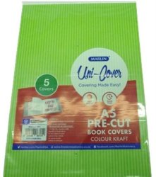 Kids A5 Precut Book Cover - Green - 5 Pack
