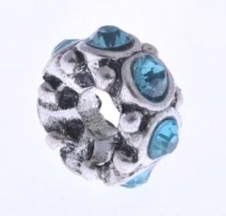 European Style - Zinc Alloy - Floral - Spacer Beads With Sea Blue Rhinestones