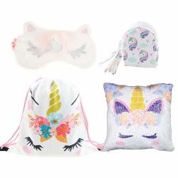 DRESHOW Unicorn Gifts for Girls Unicorn Drawstring Backpack//Magic Reversible Sequin Pillow Cover//Coin Purse//Eye Mask Gift Sets for Party Christmas
