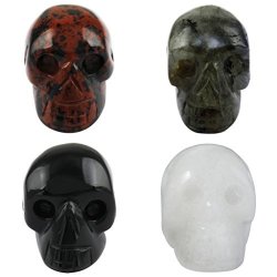 Rockcloud Healing Crystal Stone Human Reiki Skull Figurine Statue Sculptures Mixed Stone Pack Of 4 1