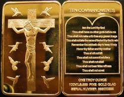 Jesus Christ Ten Commandments Gold Clad Steel 1oz Bar Cross