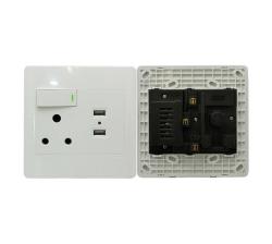Alphacell Switch Wall Socket Single Luxury 16A+2X2.1A USB