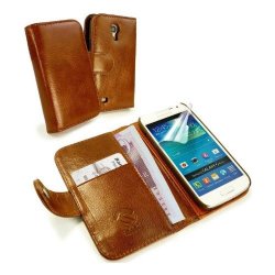 Tuff-luv Vintage Leather Wallet Case Cover For Samsung Galaxy S4 MINI Duos Free Screen Protector - Brown