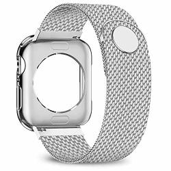 Jwacct Compatible For Apple Watch Band With Screen Protector 38MM 40MM 42MM 44MM Soft Tpu Frame Case Cover Bumper Compatible For Apple Series 1 2 3 4 Sliver