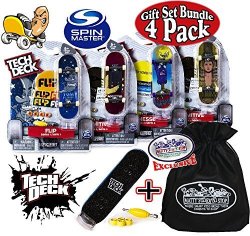 Tech Deck 96MM Individual Fingerboards Gift Set Party Bundle With Bonus Exclusive Matty's Toy Stop Storage Bag - 4 Pack Assorted Styles