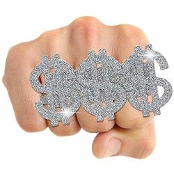Skeleteen Dollar Sign Costume Ring - Pimp Money Symbol Jewelry Three Finger Gangster Ring For Men Women And Children