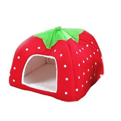 Comfy Strawberry Pet Igloo Dog Cat House Kennel Doggy Fashion Cushion Basket Red XL