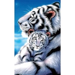 Hot 5D Diamond Diy Painting Full Drill Handmade White Tiger MOther Child Under Moonlight Starry Sky Cross Stitch Home Decor Embroidery Kit ?? Zyee B