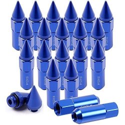 ECCPP Replacement For Wheel Lug Nuts M12X1.5 Cap Spiked Extended Tuner 60MM Aluminum Lug Nut 20PCS Blue