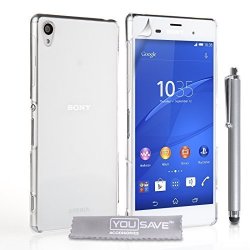 Yousave Accessories Sony Xperia Z3 Case Crystal Clear Hard Cover With Stylus Pen Not Compatible With Z3 V