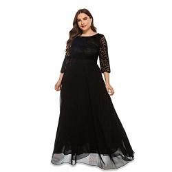 Women's Scoop Neckline Stretch Lace Maxi Dress XL-5XL Plus Size - Evening Wedding Cocktail Party Dress SQ157 Black