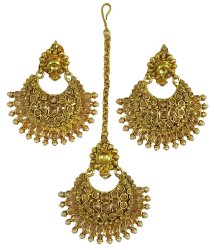 Gold Tone Indian Ethnic Traditional Maang Tikka Earring Set Wedding Party Jewelry IMSM-BSE88B