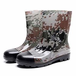 Camouflage Mid Rain Boots Ndgdga Men's Non-slip Rain Boots Outdoor Rubber Water Shoes Wide Calf Boots 41 US:8 Green
