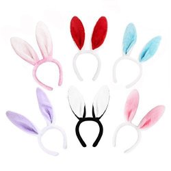 Finico 6 Pcs Plush Bunny Ears Hairbands Cute Bunny Headband Easter Bunny Ears Hairbands Candy Girls Head Bands Easter Party Headbands Cosplay Dress Up