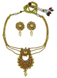 Ethnic Gold Tone Designer 2PC Necklace Earring Set South Indian Style Jewelry IMOJ-BNS74A