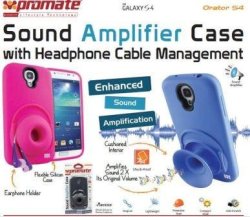 Promate ORATOR-S4 Sound Amplifier Case For Samsung Galaxy S4 With Headphone Cable Management Colour:black Retail Box 1 Year Warranty