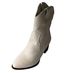 Haoricu Ankle Boots Womens Western Cowboy Booties-women's Pointy Toe Cowboy Ankle Boots Beige 41