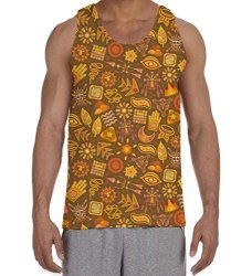 Tribal T-Shirts Tribal Pattern Brown Men's All Over Graphic Vest Tank Top XL White