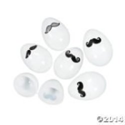 Fun Express Mega Pack 72 Mustache Easter Eggs Plastic White Egg With Assorted Black Mustache Designs