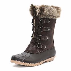 Dksuko Women's Winter Snow Boots With Warm Fur Waterproof Duck Boots 7 B M Us Brown