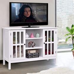 Tangkula Wood Tv Stand Storage Console Free Standing Cabinet Holds Up To A 45" Tv White