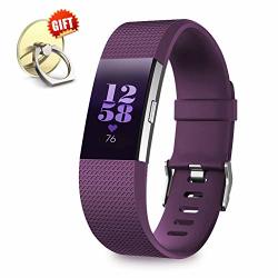 Iyou Compatible For Fitbit Charge 2 Replacement Bands Classic Edition Adjustable Silicone Sport Wristbands Fitbit Charge 2 Bands For Women And Men Plum Small