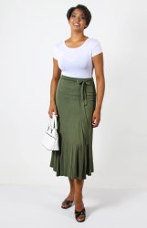 Plain Viscose Panel Skirt - Olive - Olive 40