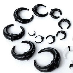 Horn With Rubbers Acrylic Single Ear Stretcher Taper - Black 8MM