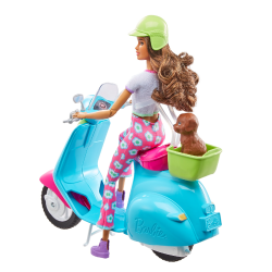 Barbie Fashionistas Travel Doll And Scooter With Pet Puppy And Accessories