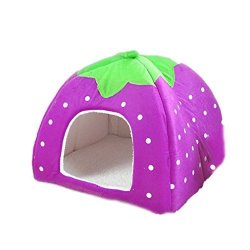Comfy Strawberry Pet Igloo Dog Cat House Kennel Doggy Fashion Cushion Basket Purple XXL