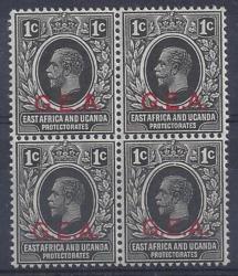 Tanganyika 1917 Gea 1C Vermillion Overprint Block Of 4 Fine Unmounted Mint