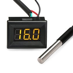 Drok Yellow LED Digital Temp Thermometers Sensor DS18B20 -55-125? Air water Temperature Measure