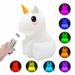 Kids Night Light Unicorn LED Touch Control Nightlight Mood Lamp With Remote Control Portable USB Rechargeable Multi-color Changing Bedroom Lamp For Baby Girls Gifts