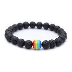 Pride Rainbow Ball And Lava Stone Beads Bracelet