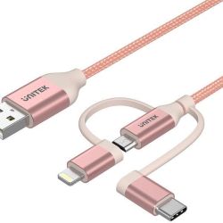 Unitek 1M 3-IN-1 USB2.0 To Micro USB Cable With Type-c And Mfi Lightning Adapters Y-C4036ARG - Y-C4036ASL - Rose Gold