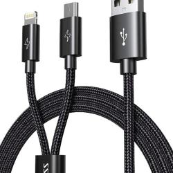 Romoss USB A To Lightning And Micro 1.5M Cable Space Grey Nylon Braided Cable